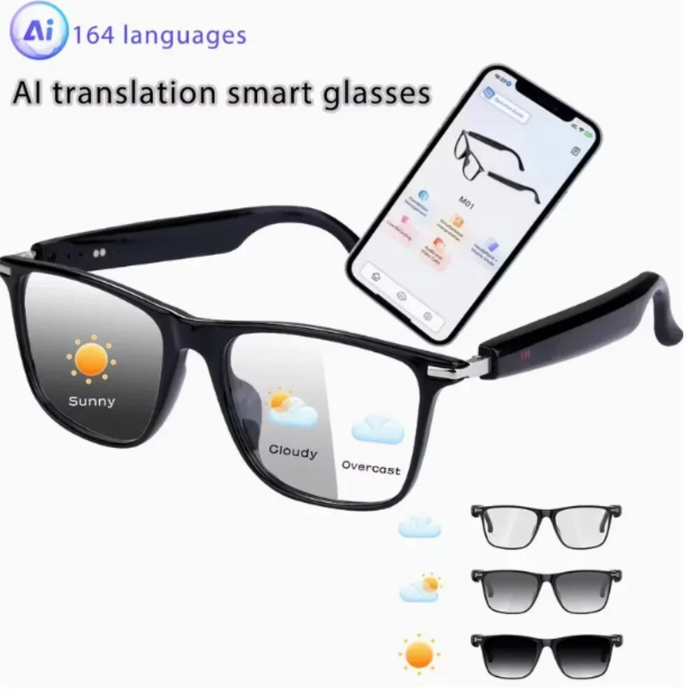 Bluetooth AI Smart Glasses Speakers Eyewear Translator Headphones Black